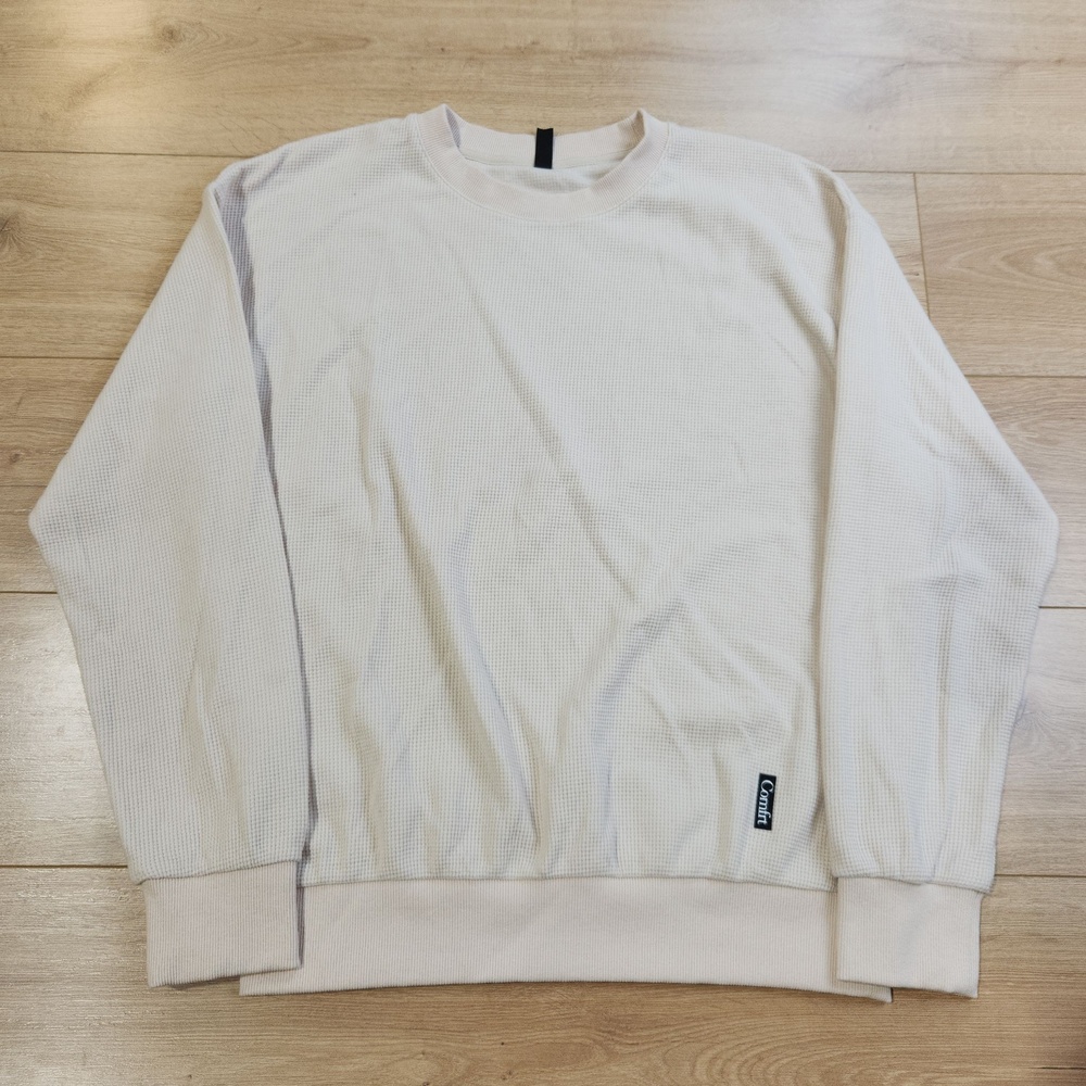 Comfrt Sweatshirt Mens Medium White Waffle Knit Cotton Blend Crewneck Pullover